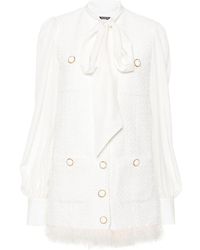 Balmain - Feather-Trim Tweed Mini Dress - Lyst