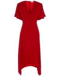 Stella McCartney - V-Neck Asymmetric Midi Dress - Lyst