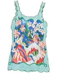 FARM Rio - Scalloped-Trim Graphic-Print Mini Dress - Lyst