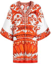 Dolce & Gabbana - Majolica-Print Twill Short Kimono Dress - Lyst