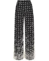 Oscar de la Renta - Jacquard Feather-Trim Pants - Lyst