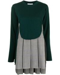 Enfold Panelled Fine-knit Layered Jumper - Green