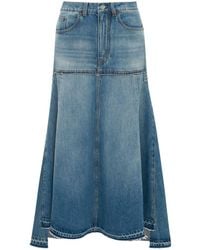Victoria Beckham - Patched Denim Midi Skirt - Lyst