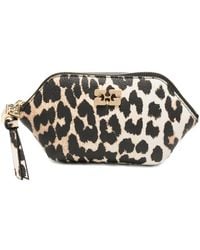 Ganni - Leopard-Print Logo-Plaque Wallet - Lyst