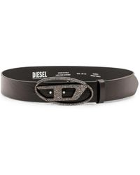 DIESEL - Oval D Crystal-Embellished Leather Belt - Lyst