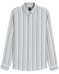 BOSS - Chemise À Coupe Droite En Lin Et Coton Rayés - Lyst