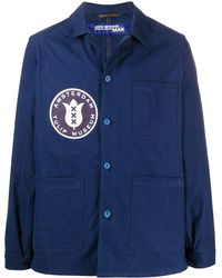 Junya Watanabe Katoen Overhemd Met Patchwork in het Blauw voor heren Heren Kleding voor voor Overhemden voor Casual en nette overhemden 