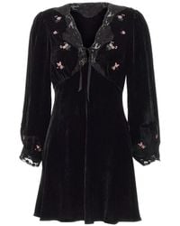 RIXO London - Carolina Embroidered Velvet Mini Dress - Lyst