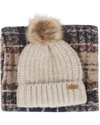Barbour - Pompom-detail Tartan-scarf Beanie Set - Lyst