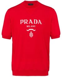 Prada - Intarsia Logo Knitted Top - Lyst