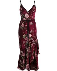 Marchesa notte Jurk Met Geborduurde Bloemen - Paars