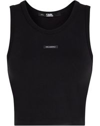Karl Lagerfeld - Logo Patch Cropped Tank Top - Lyst