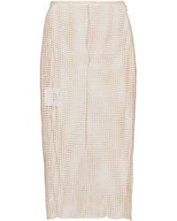 Prada - Pearl-Embroidered Mesh Midi Skirt - Lyst