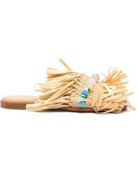 Patrizia Pepe - Fringed Raffia Flat Sandals - Lyst