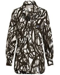 Oscar de la Renta - Abstract Sketch Silk Twill Blouse - Lyst