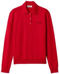 Miu Miu - Logo-Detail Long-Sleeves Polo Shirt - Lyst