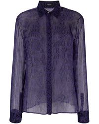 Versace - Logo-print Semi-sheer Silk Shirt - Lyst