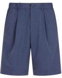 Herno - Seersucker-Texture Pleated Shorts - Lyst