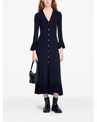 Sandro Denim-trim Knitted Maxi Dress in White | Lyst