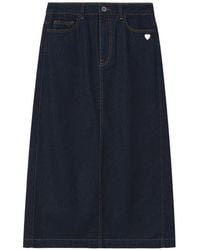 Chocoolate - Contrast-Stitch Denim Midi Skirt - Lyst