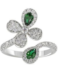 Marchesa - 18kt White Gold Floral Emerald And Diamond Ring - Lyst