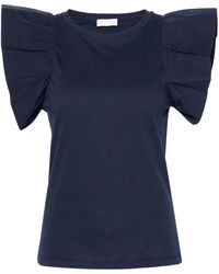 Liu Jo - Ruffle-sleeve Cotton T-shirt - Lyst
