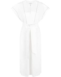 Brunello Cucinelli - Cap-Sleeve Belted Cotton Dress - Lyst