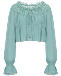 Chloé - Scoop-Neck Cropped Silk Blouse - Lyst
