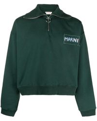 Marni - Logo-print Short-zip Cotton Sweatshirt - Lyst