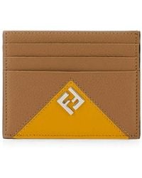 Fendi - Lui Logo-Plaque Pebbled-Leather Card Holder - Lyst