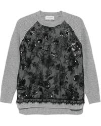ERMANNO FIRENZE - Sequin-Embellished Lace-Panel Sweater - Lyst