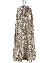 Ganni - Leopard-Print Halterneck Maxi Dress - Lyst