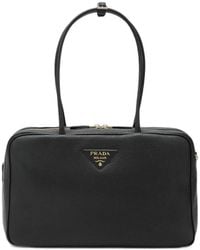 Prada - Logo-Plaque Leather Shoulder Bag - Lyst