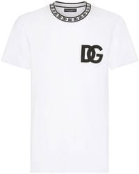 Dolce & Gabbana - Cotton Round-neck T-shirt With Dg Embroidery - Lyst