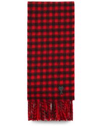 Ami Paris - Checkered Wool Scarf With Ami De Coeur - Lyst