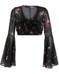 ROTATE BIRGER CHRISTENSEN - Semi-Transparente Cropped-Bluse - Lyst