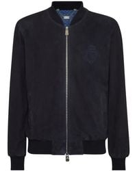 Billionaire - Crest-Embroidered Suede Bomber Jacket - Lyst