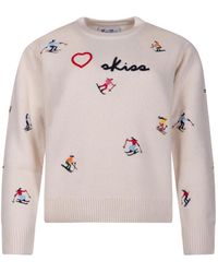 MC2 Saint Barth - Off- Kyla Wool Crewneck Knit Swester With Skiss Embroidery - Lyst