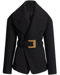 Balmain - Belted Wool Pea Coat - Lyst