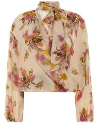 Blumarine - Floral Pussy-Bow Blouse - Lyst