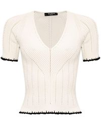 Balmain - Pointelle-knit Short-sleeve Top - Lyst