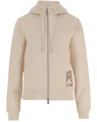 Burberry - Check Label Zip-Up Hoodie - Lyst