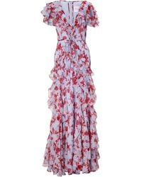 Carolina Herrera - Abito Da Sera A Fiori Con Ruches - Lyst
