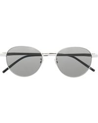 Saint Laurent - Round-frame Engraved-logo Sunglasses - Lyst