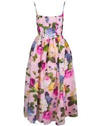Carolina Herrera - Floral-Print Pleated Midi Dress - Lyst