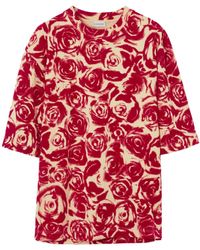Burberry - Rose-print Cotton T-shirt - Lyst