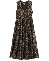 Ganni - Midi-Jurk Met Dierenprint En V-Hals - Lyst