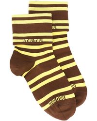 Miu Miu Gestreifte Socken mit Logo - Braun