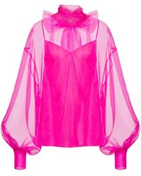 Valentino Garavani - Bow-Detail Organza Silk Blouse - Lyst