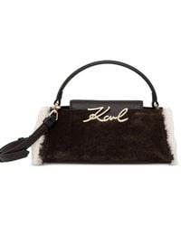 KARL LAGERFELD - Shearling-Trim Suede Shoulder Bag - Lyst